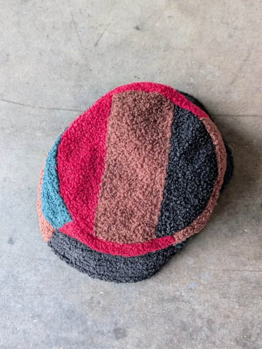 Urban Outfitters Sherpa Patchwork Bucket Hat Green Red Brown Black one size